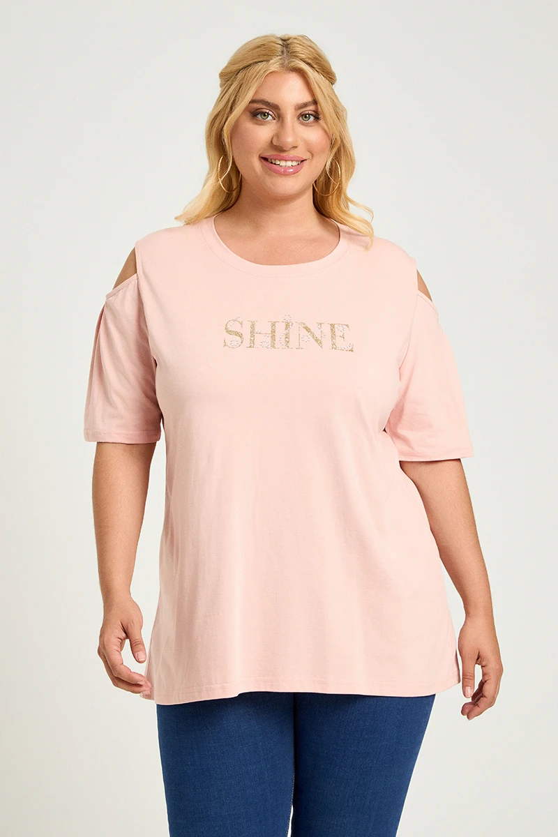 Σομόν T-Shirt “Shine” με Ανοιχτούς Ώμους