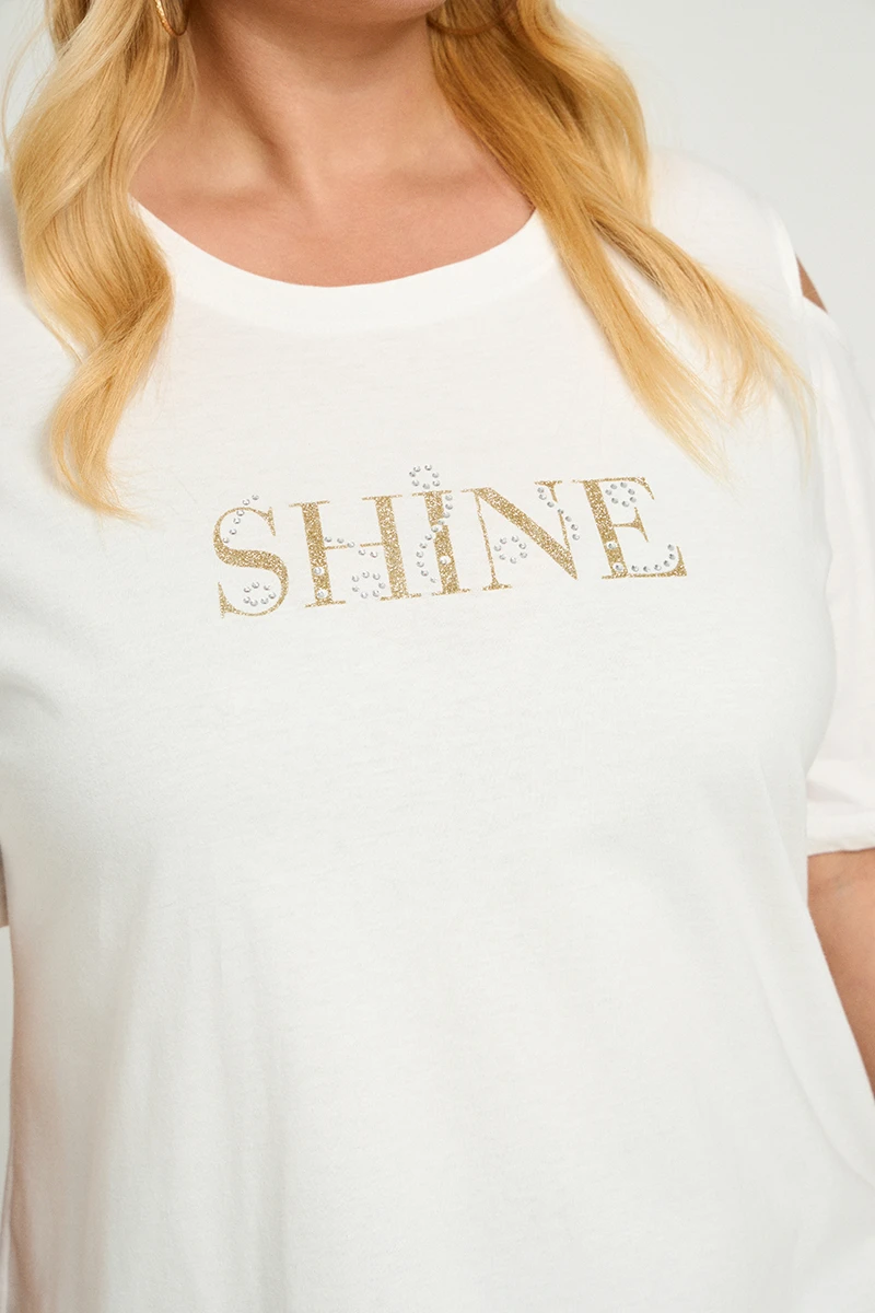 Λευκό T-Shirt “Shine” με Ανοιχτούς Ώμους