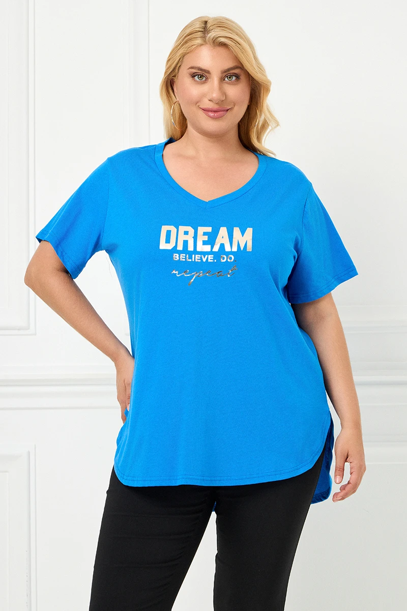 Μπλε Plus Size T-Shirt Dream