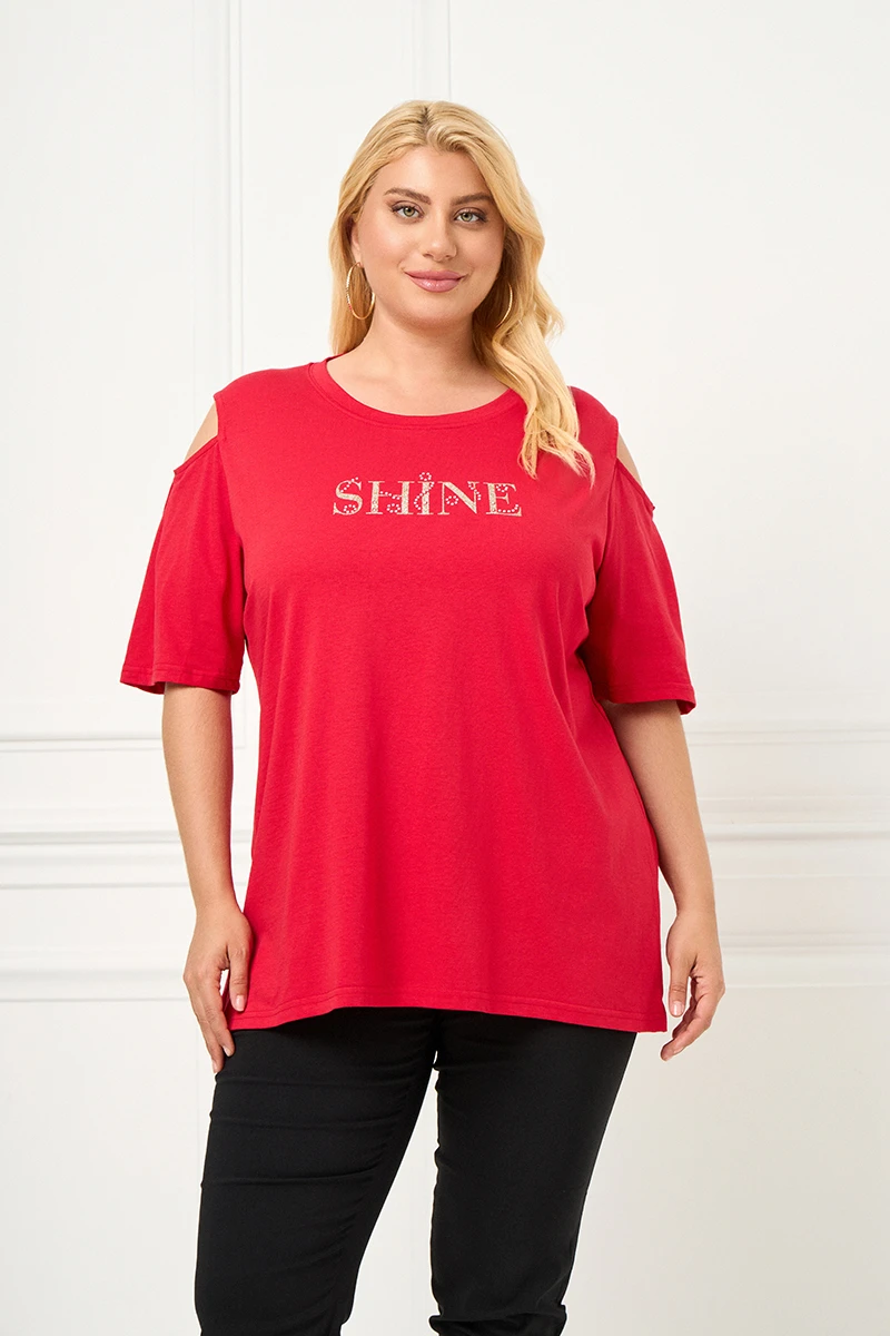 Κόκκινο T-Shirt “Shine” με Ανοιχτούς Ώμους