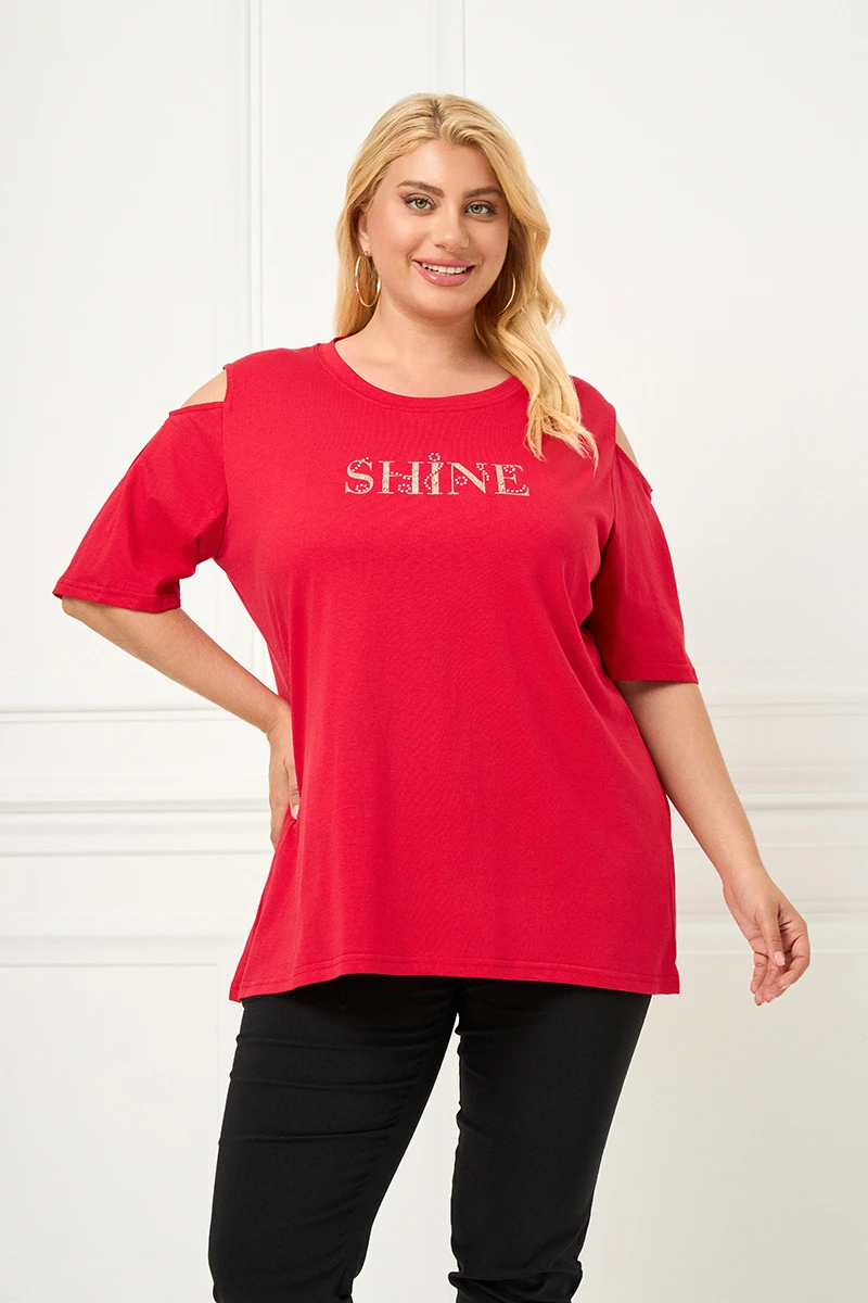 Κόκκινο T-Shirt “Shine” με Ανοιχτούς Ώμους