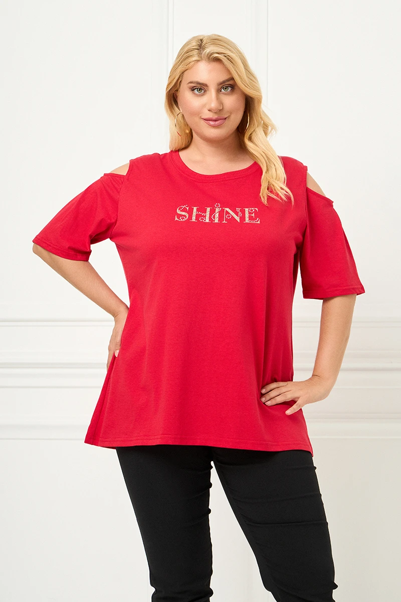 Κόκκινο T-Shirt “Shine” με Ανοιχτούς Ώμους