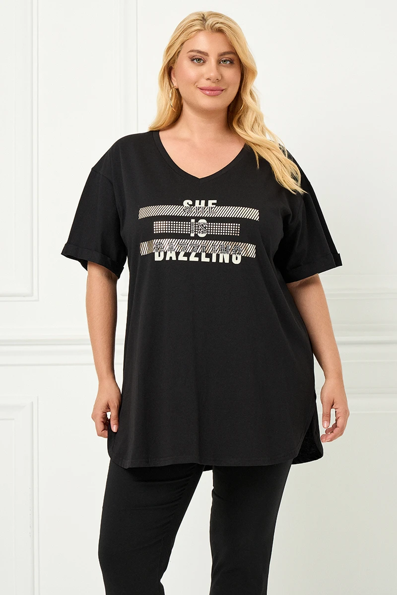 Μαύρο Plus Size T-Shirt Dazzling