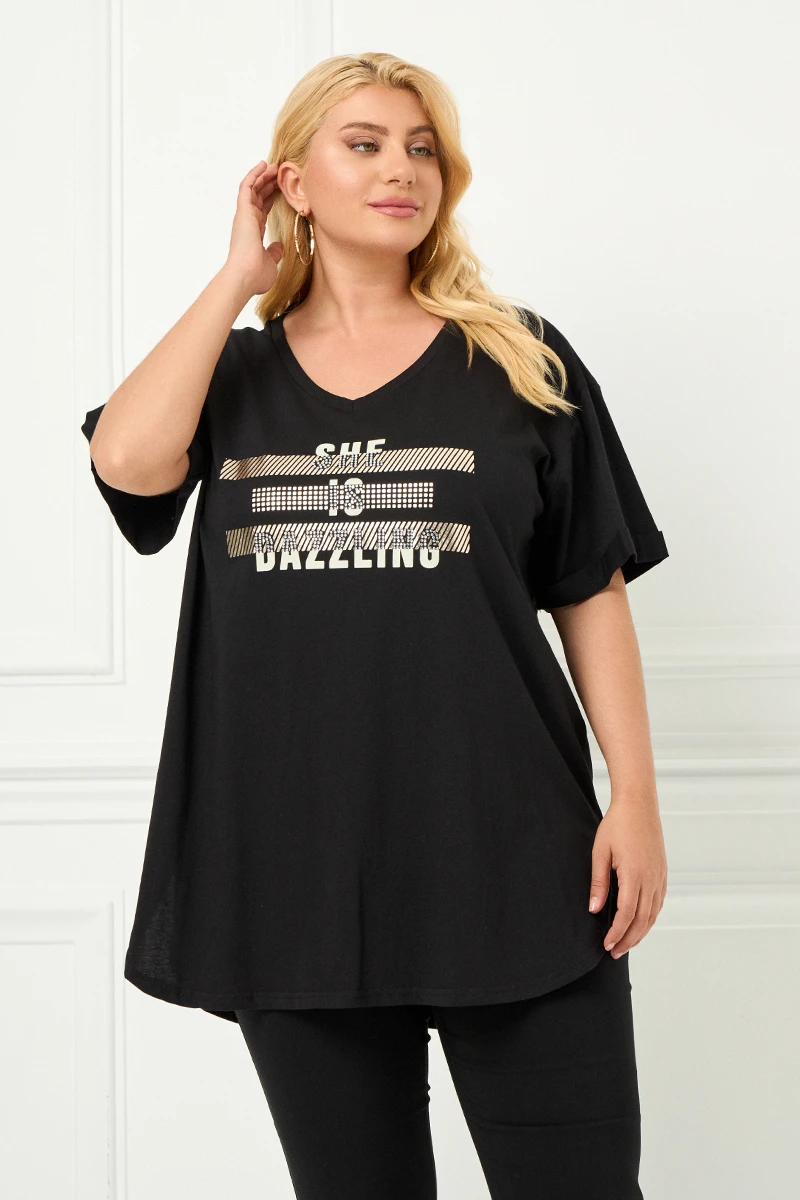 Μαύρο Plus Size T-Shirt Dazzling