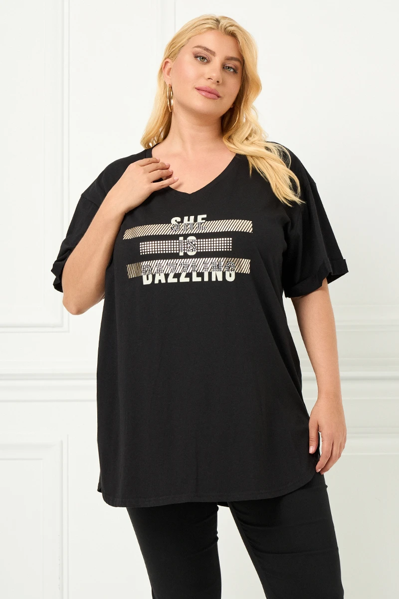 Μαύρο Plus Size T-Shirt Dazzling