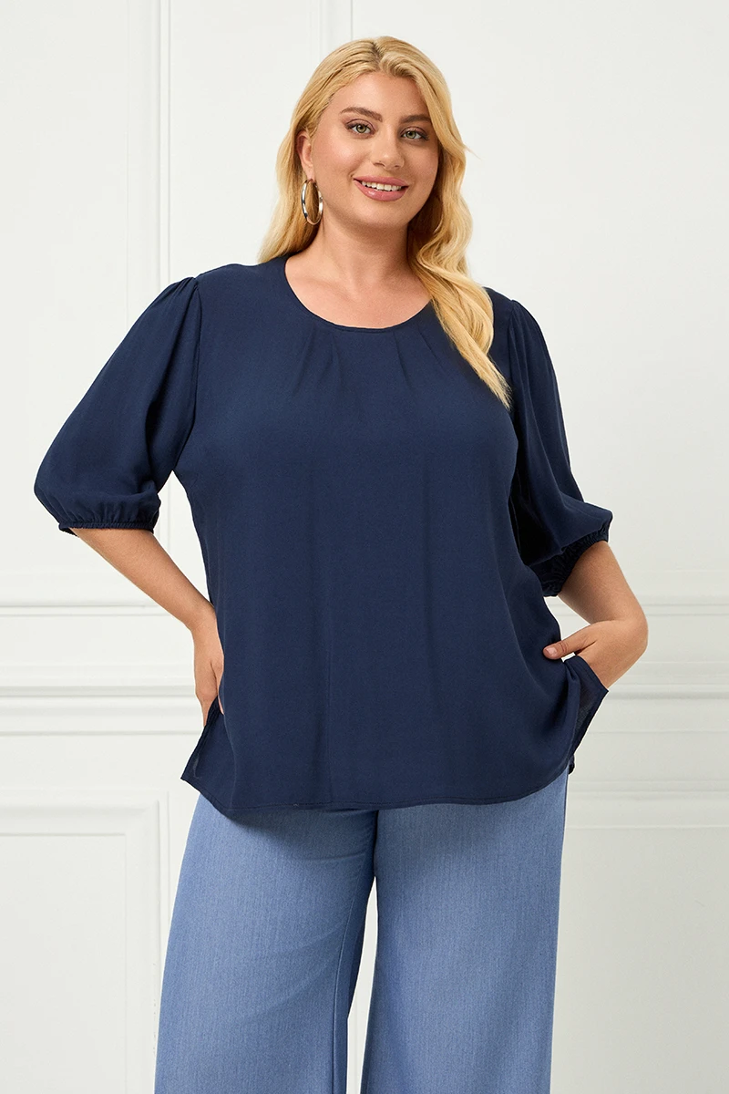 Blye Navy Μπλούζα Με Πιέτες