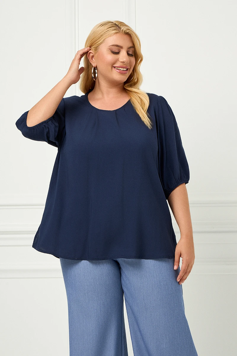 Blye Navy Μπλούζα Με Πιέτες