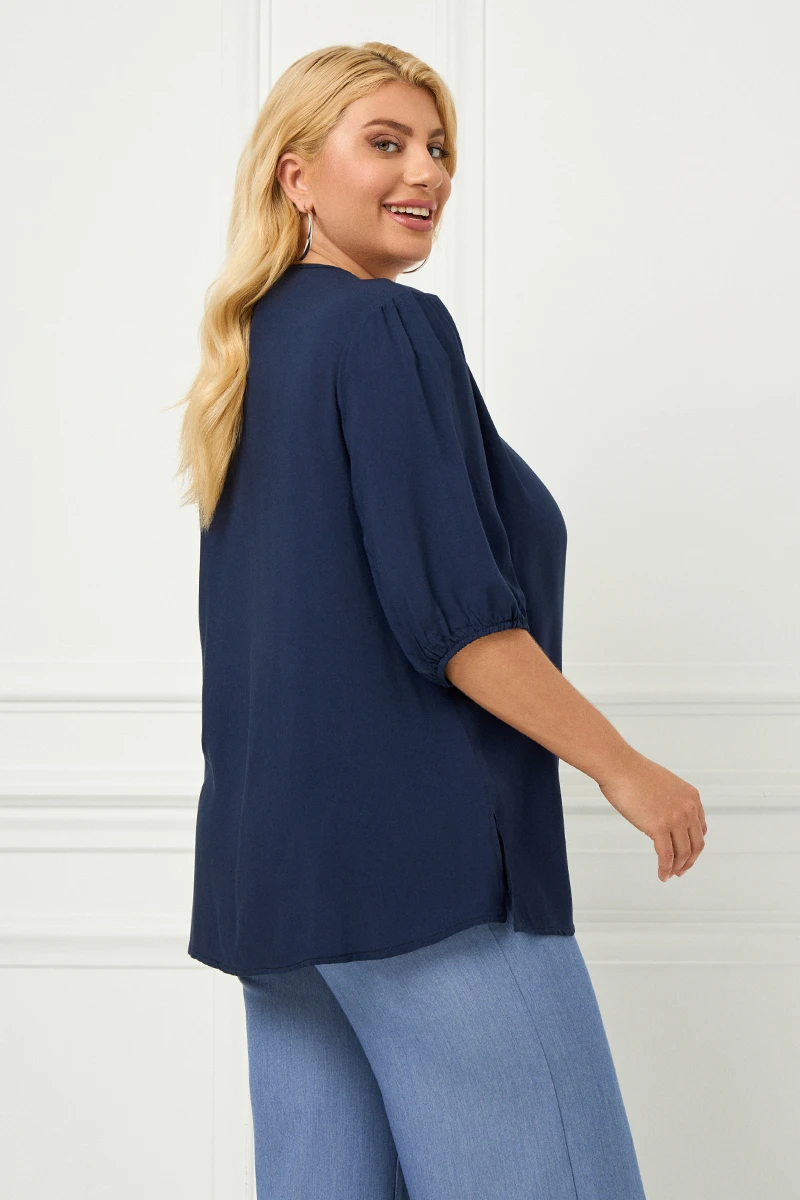 Blye Navy Μπλούζα Με Πιέτες