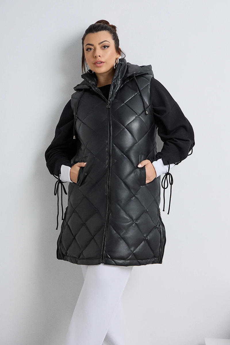 Αμάνικο Puffer Μπουφάν Δερματίνη 