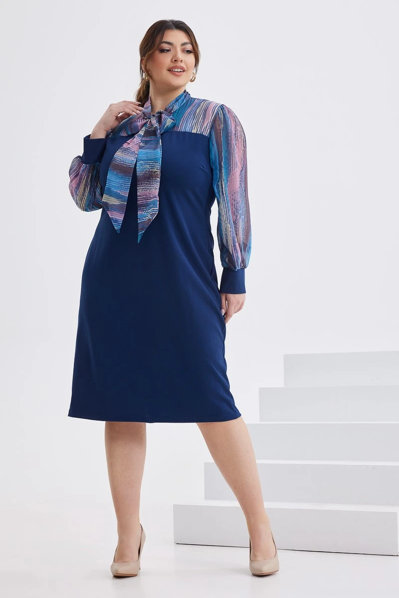 Ελαστικό Μπλε Φόρεμα Με Μουσελίνα