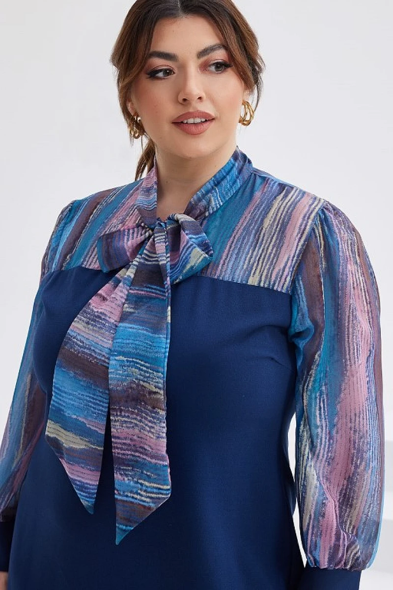 Ελαστικό Μπλε Φόρεμα Με Μουσελίνα