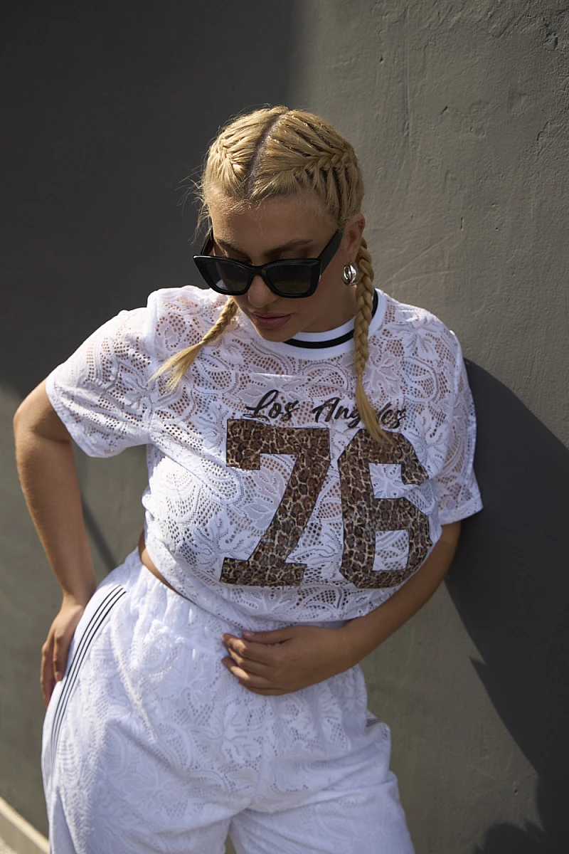 Λευκό Σετ Plus Size από Ελαστική Δαντέλα