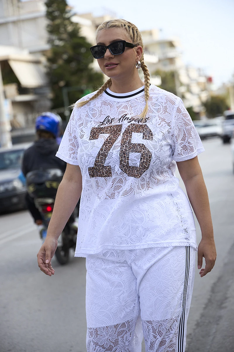 Λευκό Σετ Plus Size από Ελαστική Δαντέλα