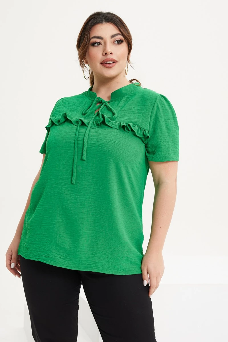 Μπλούζα Με Βολάν Στο Στήθος Πράσινη