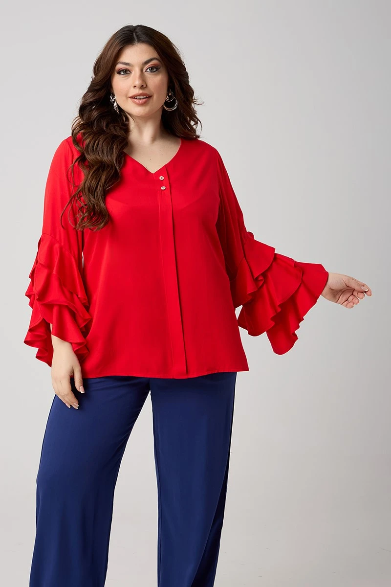 Κόκκινη Μπλούζα Με Βολάν Μανίκια