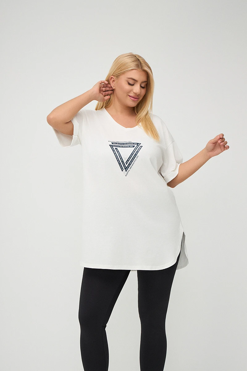 Λευκό Plus Size T-Shirt Με Στάμπα 