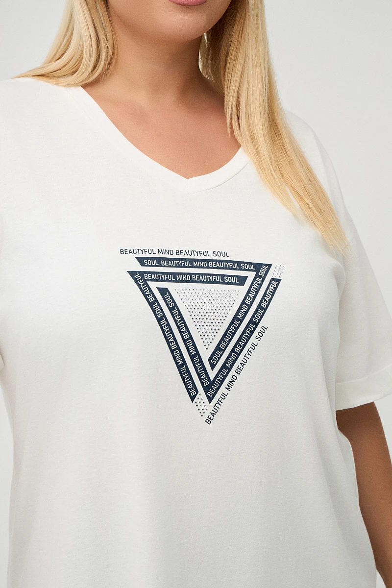 Λευκό Plus Size T-Shirt Με Στάμπα 
