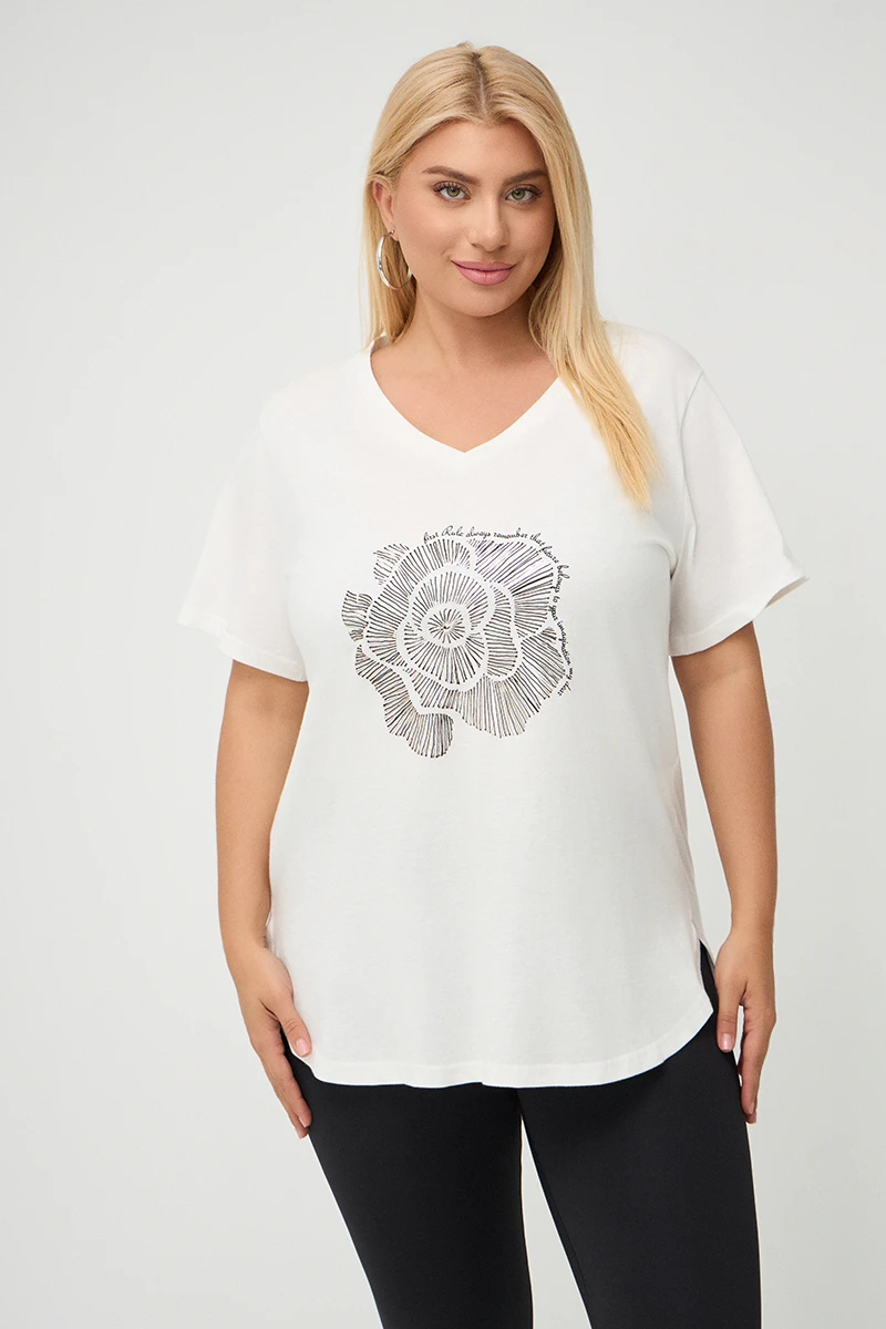 Λευκό Plus Size Rose T-Shirt 
