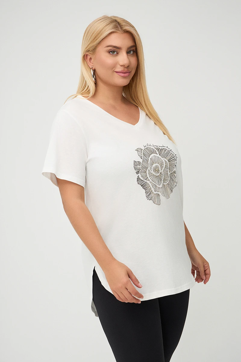 Λευκό Plus Size Rose T-Shirt 