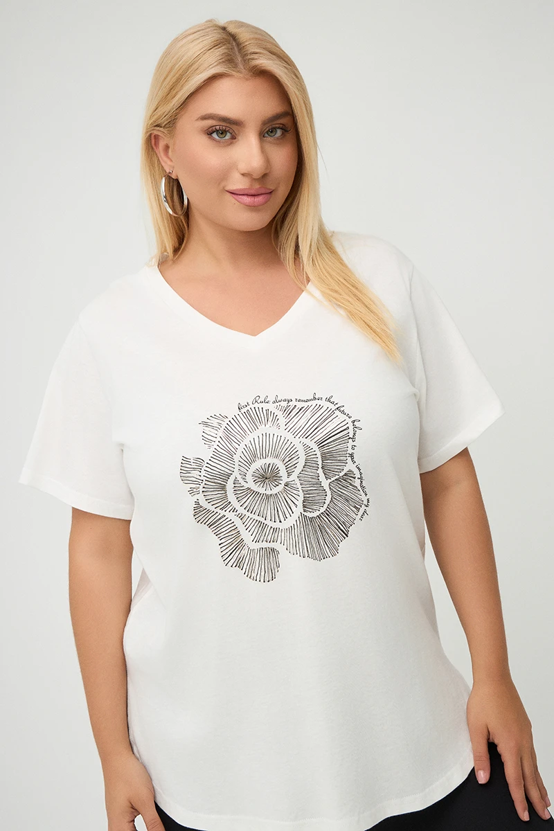 Λευκό Plus Size Rose T-Shirt 