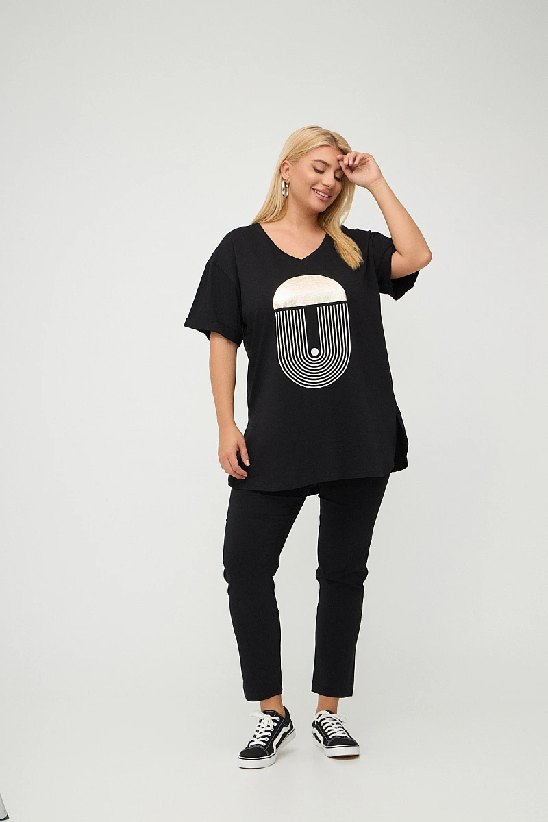 Μαύρο Plus Size T-Shirt Με Στάμπα 