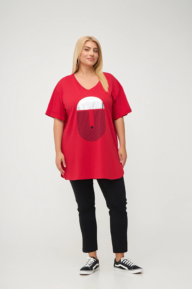 Κόκκινο Plus Size T-Shirt Με Στάμπα 