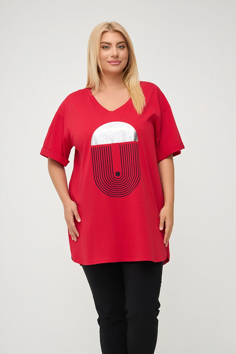 Κόκκινο Plus Size T-Shirt Με Στάμπα 