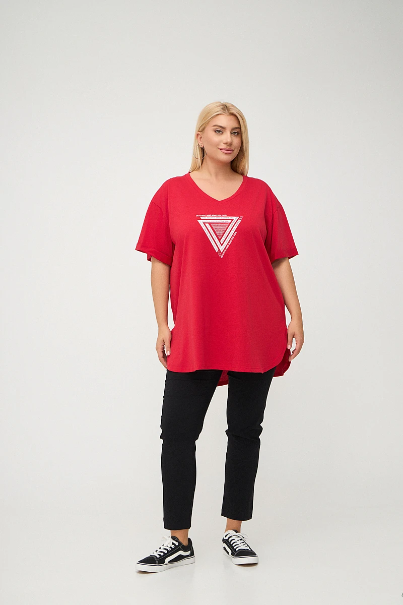 Plus Size T-Shirt Με Στάμπα Κόκκινο 