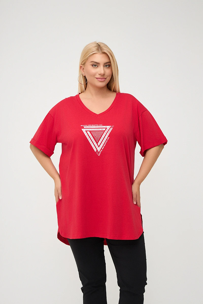 Plus Size T-Shirt Με Στάμπα Κόκκινο 
