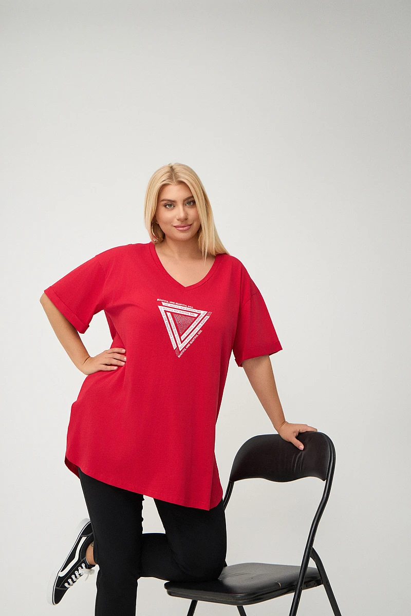 Plus Size T-Shirt Με Στάμπα Κόκκινο 