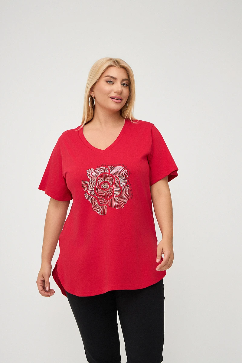 Κόκκινο Plus Size Rose T-Shirt 