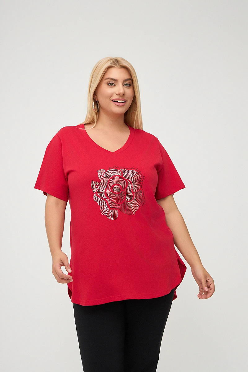 Κόκκινο Plus Size Rose T-Shirt 