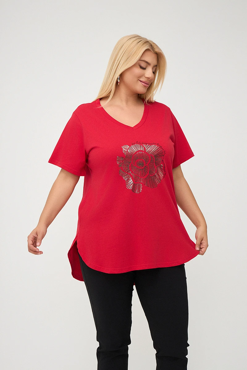 Κόκκινο Plus Size Rose T-Shirt 