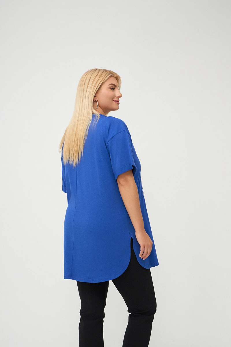 Plus Size T-Shirt Με Στάμπα Μπλε