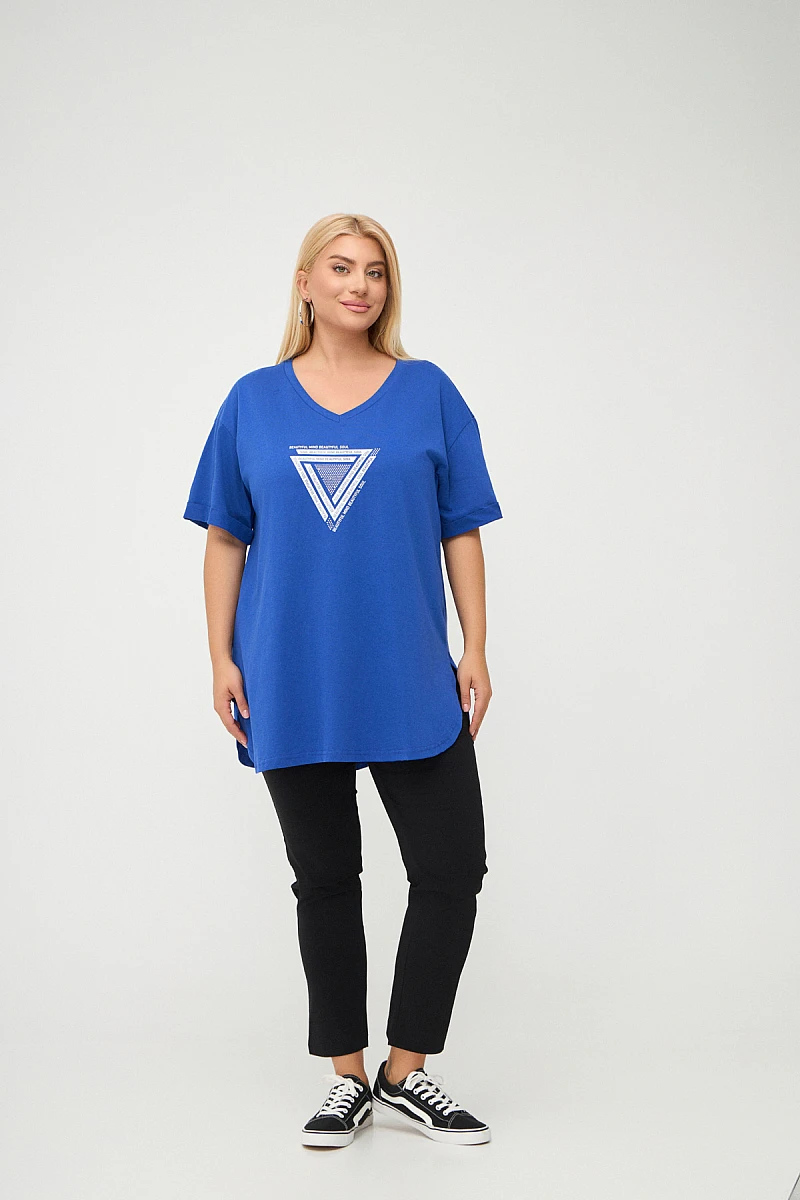 Μπλε Plus Size T-Shirt Με Στάμπα 