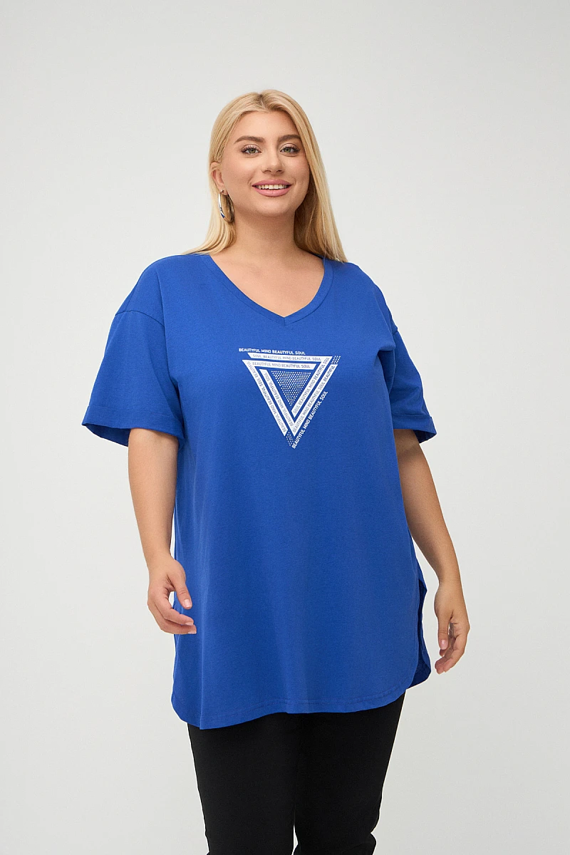 Μπλε Plus Size T-Shirt Με Στάμπα 