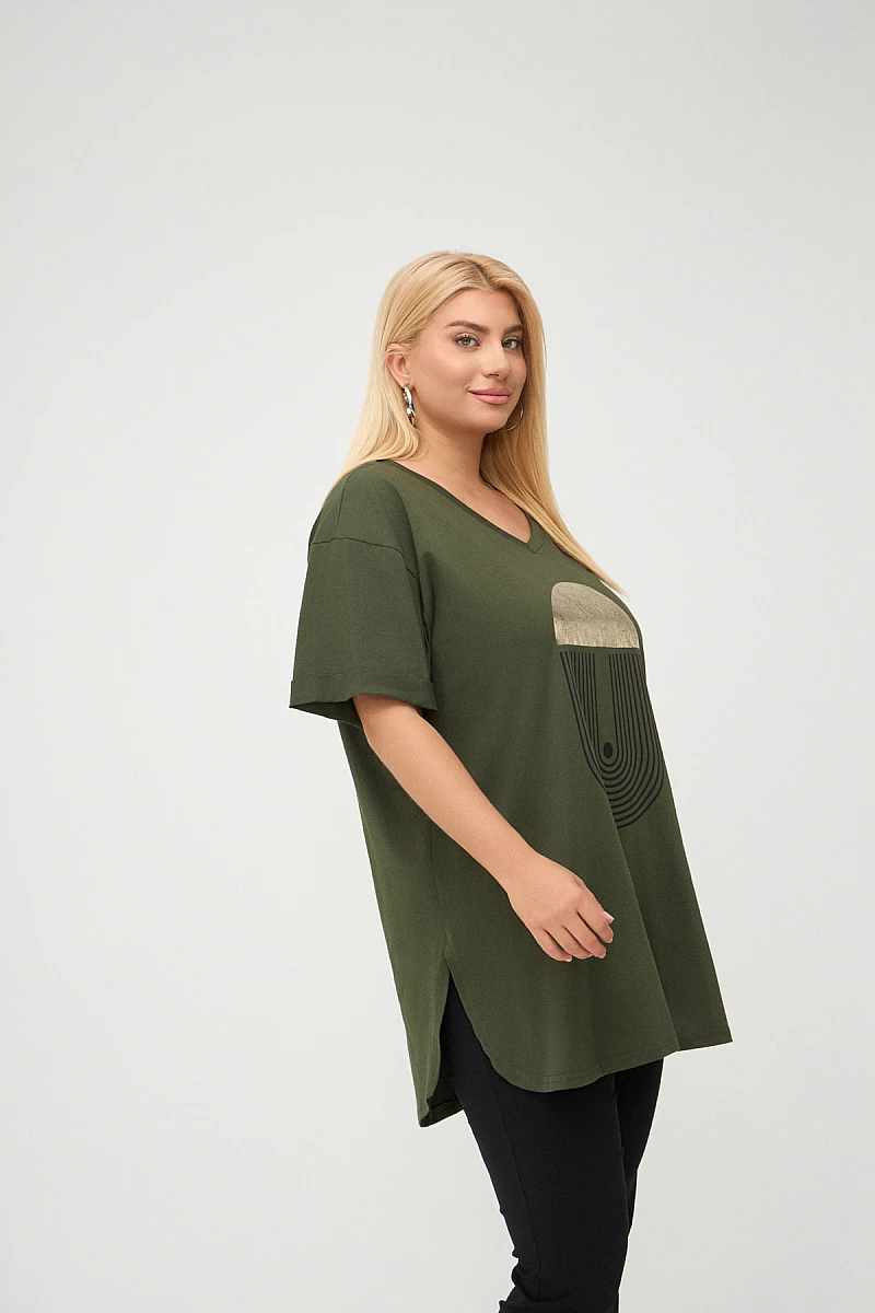 Χακί Plus Size T-Shirt Με Στάμπα 