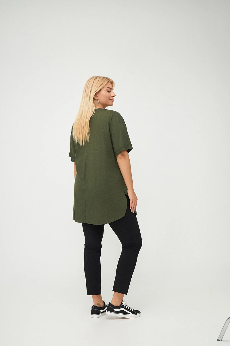 Χακί Plus Size T-Shirt Με Στάμπα 