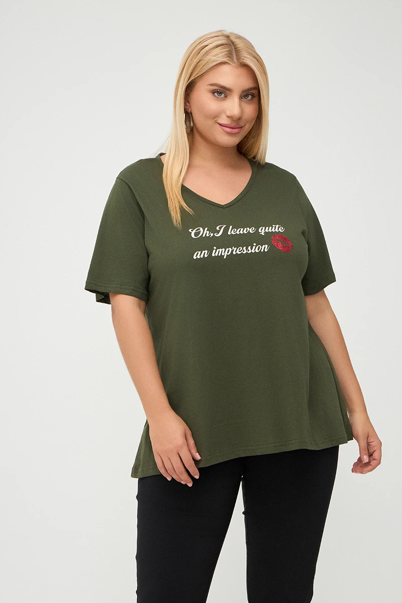 Impression T-Shirt Χακί 