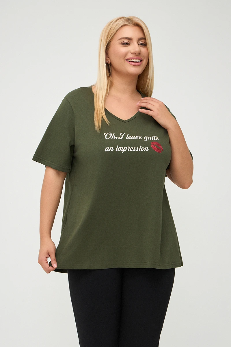 Impression T-Shirt Χακί 