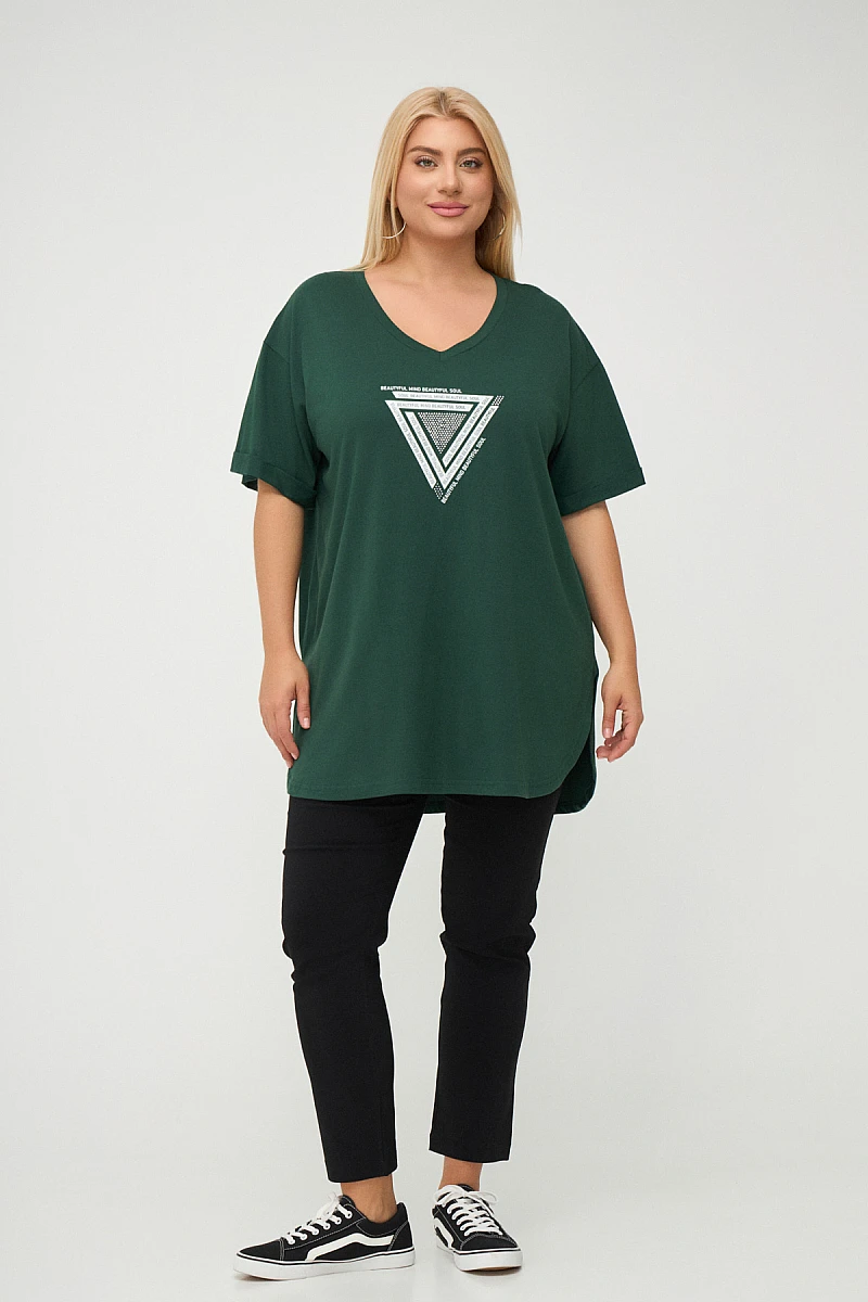Plus Size T-Shirt Με Στάμπα Κυπαρισσί 