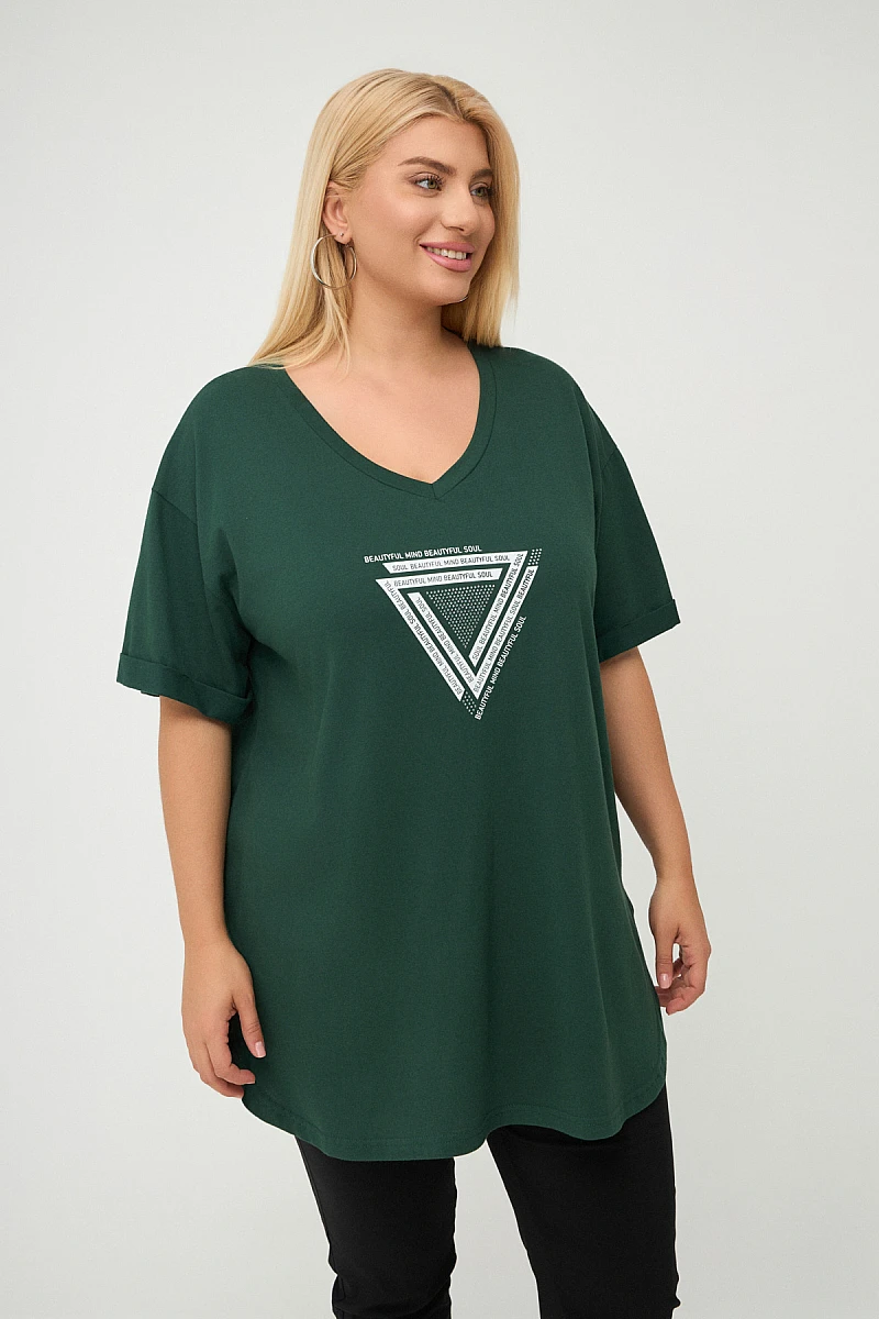 Plus Size T-Shirt Με Στάμπα Κυπαρισσί 