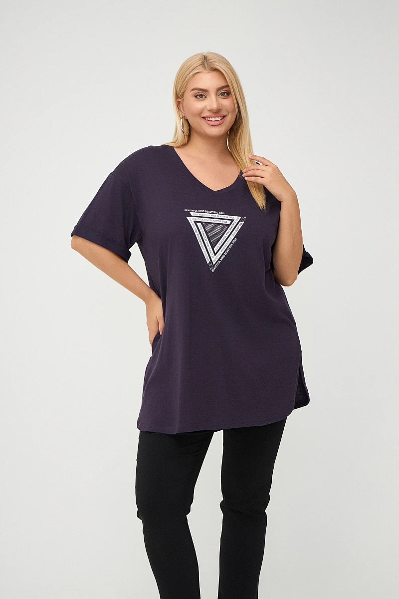  Plus Size T-Shirt Με Στάμπα Σκούρο Μωβ