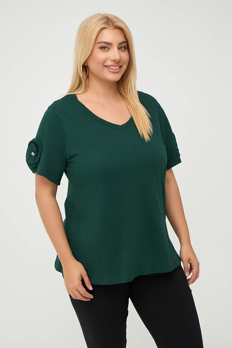 Κυπαρισσί T-Shirt Με Διακοσμητικό Τριαντάφυλλο