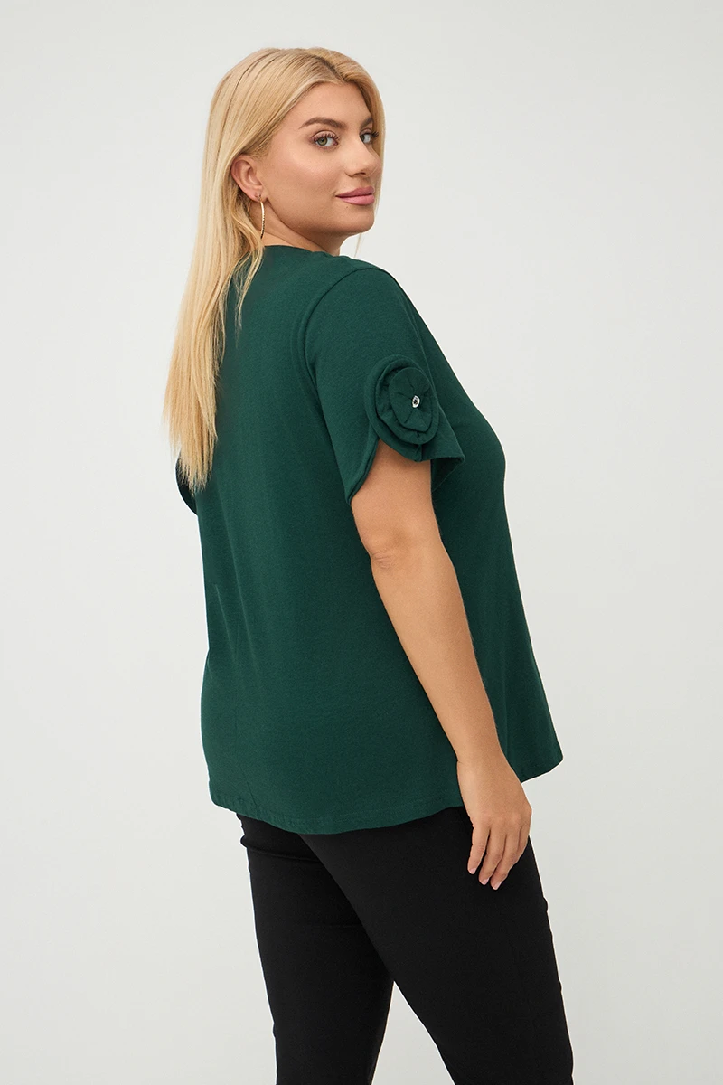 Κυπαρισσί T-Shirt Με Διακοσμητικό Τριαντάφυλλο