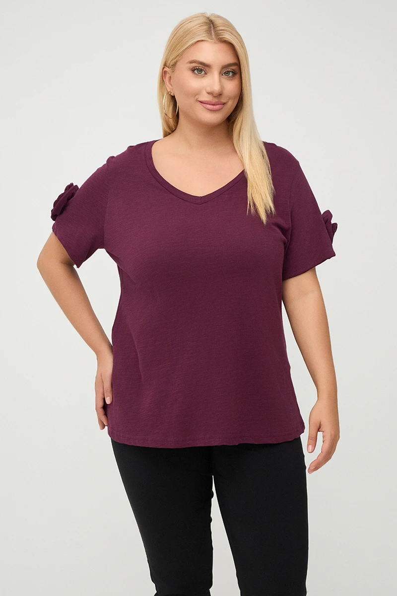 Ματζέντα T-Shirt Με Διακοσμητικό Τριαντάφυλλο
