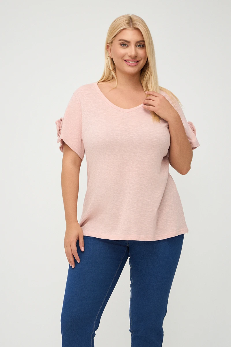 Σομόν T-Shirt Με Διακοσμητικό Τριαντάφυλλο
