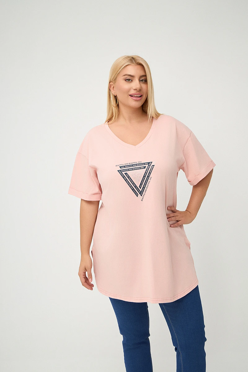 Plus Size T-Shirt Με Στάμπα Σομόν 
