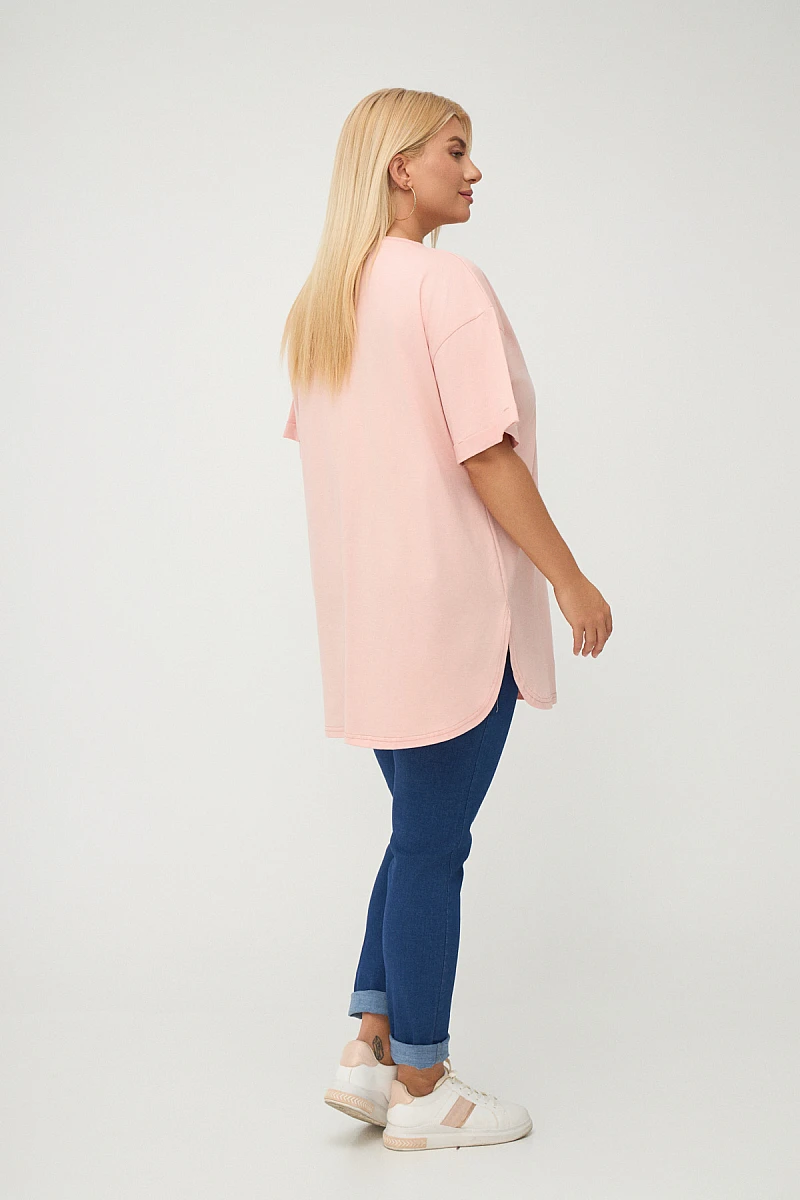 Plus Size T-Shirt Με Στάμπα Σομόν 