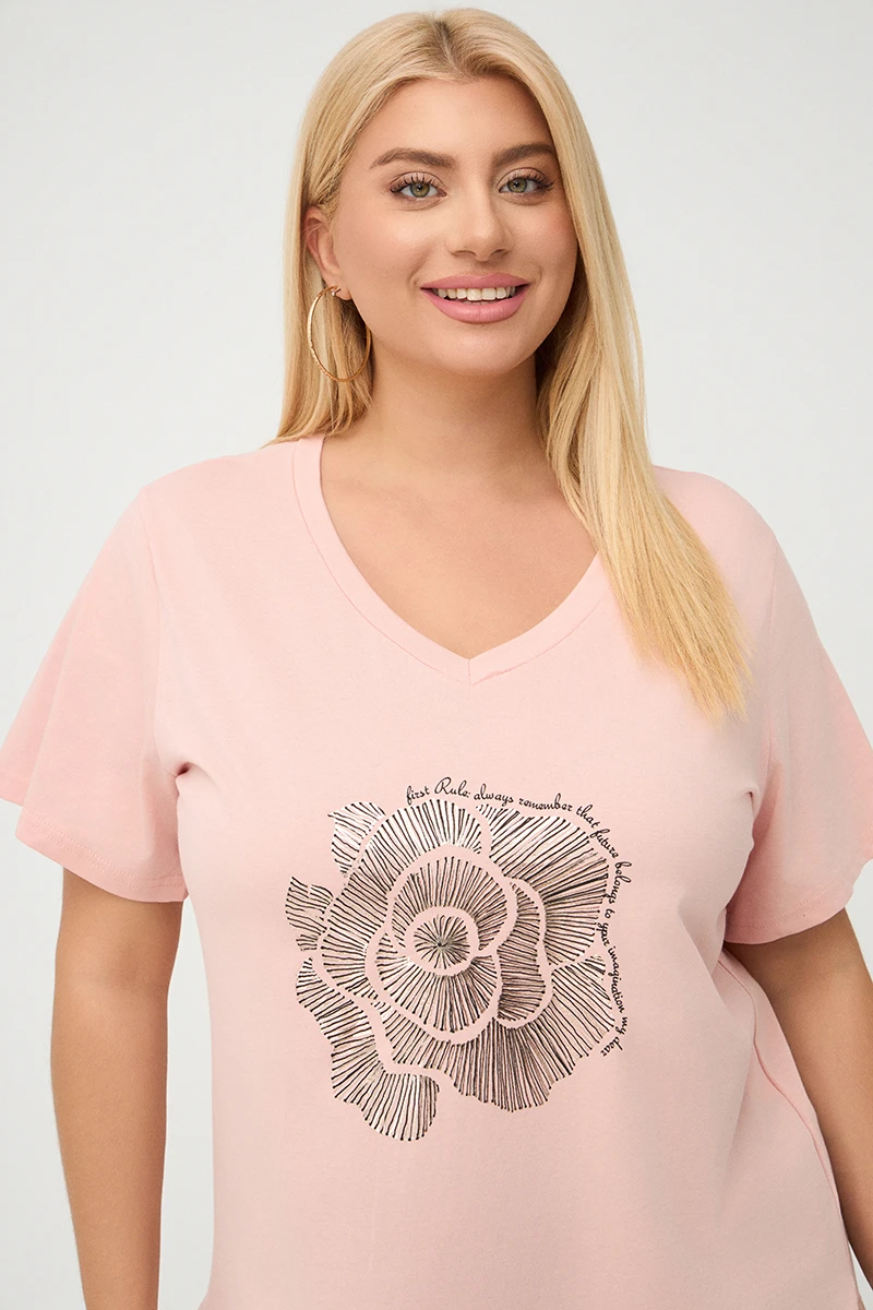 Σομόν Plus Size Rose T-Shirt 